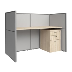 Easy Office Cubicle Desk with Drawers in Natural Elm - Engineered Wood