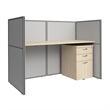 Easy Office Cubicle Desk with Drawers in Natural Elm - Engineered Wood