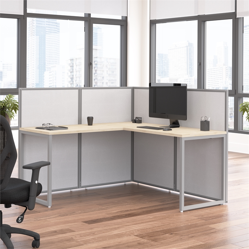 Easy Office L Shaped Cubicle Desk in Natural Elm - Engineered Wood