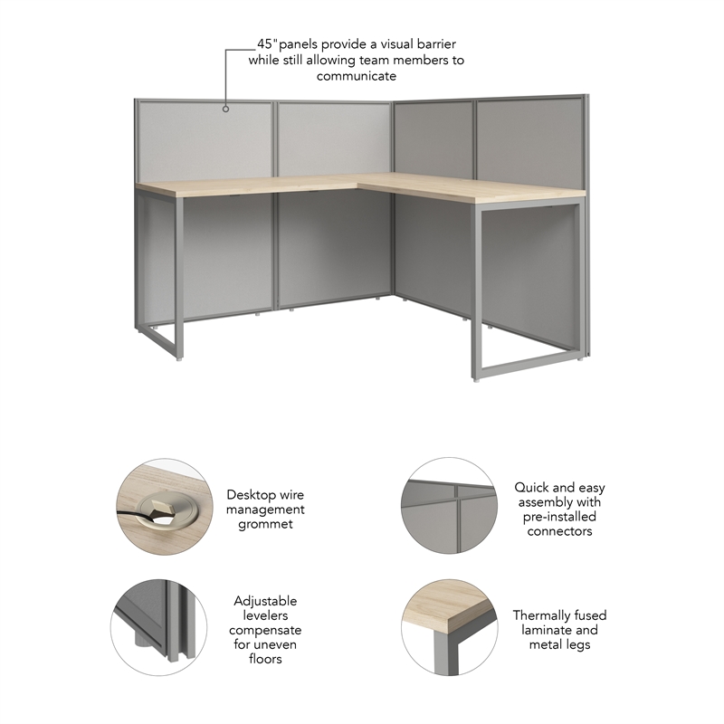 Easy Office L Shaped Cubicle Desk in Natural Elm - Engineered Wood