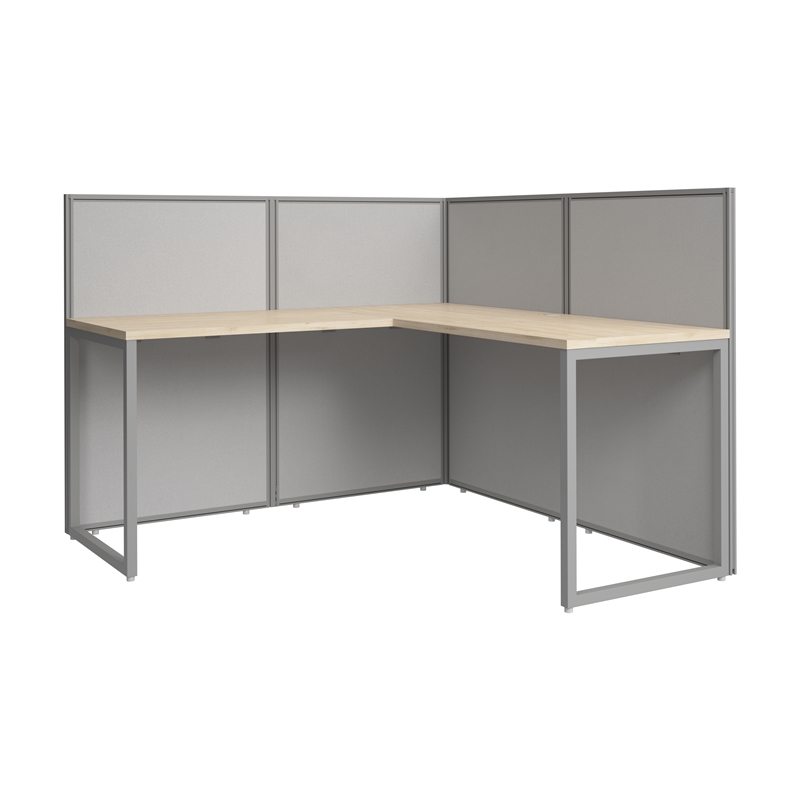 Easy Office L Shaped Cubicle Desk in Natural Elm - Engineered Wood