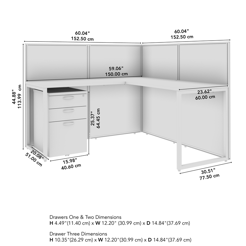 Easy Office L Shaped Cubicle Desk with Drawers in Natural Elm - Engineered Wood