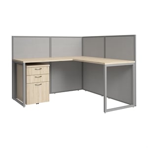 Easy Office L Shaped Cubicle Desk with Drawers in Natural Elm - Engineered Wood