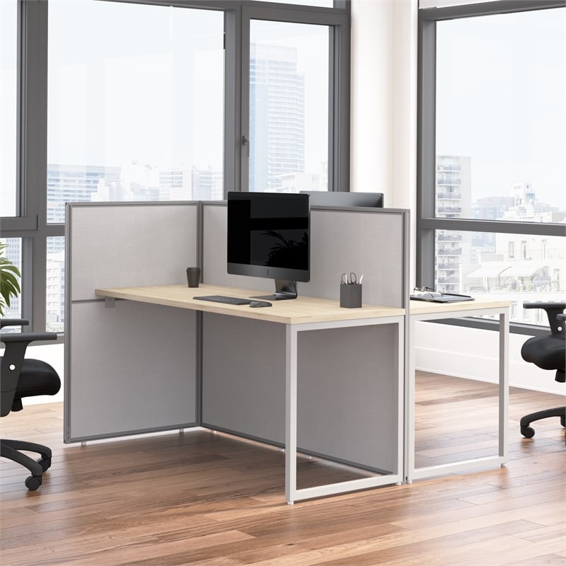 Easy Office 2 Person Cubicle Desk in Natural Elm - Engineered Wood