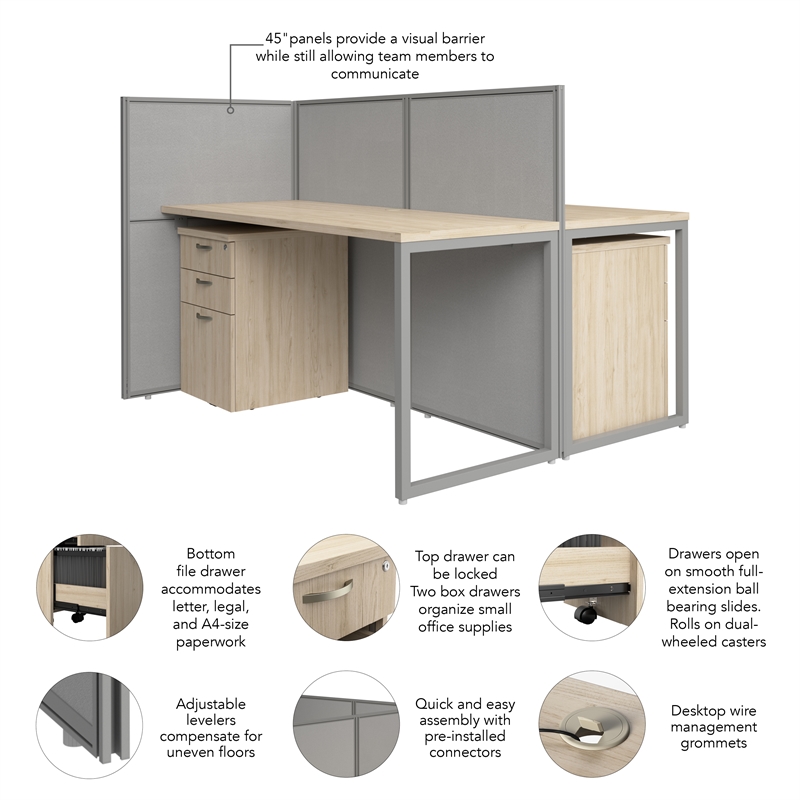 Easy Office 2 Person Cubicle Desk with Drawers in Natural Elm - Engineered Wood