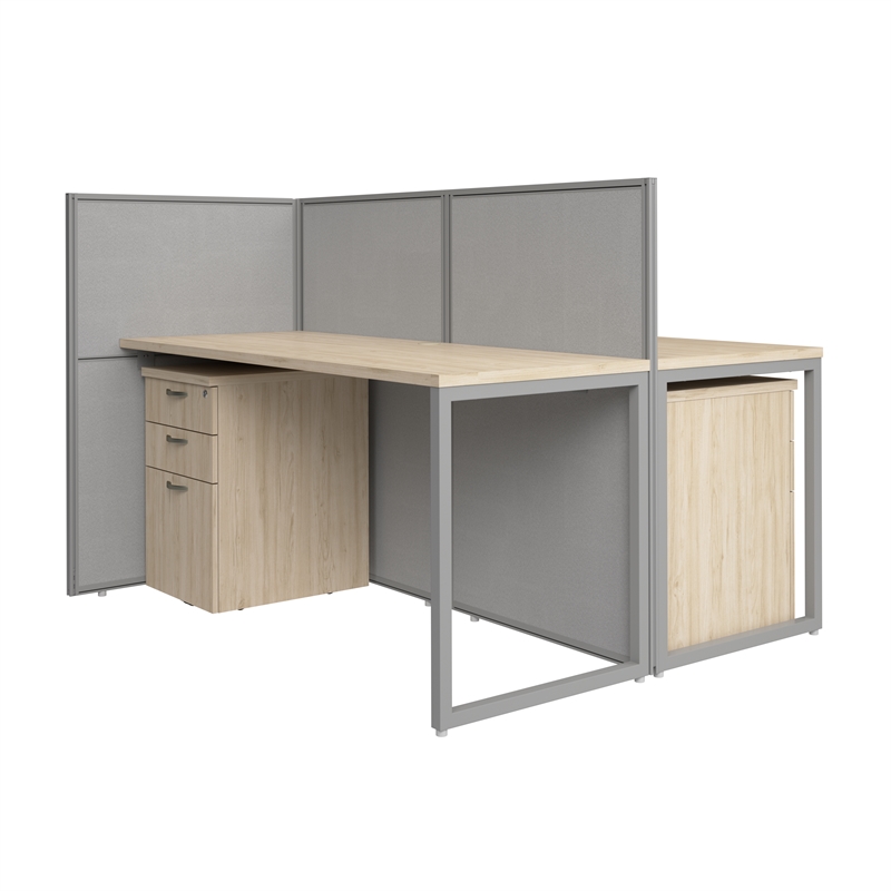 Easy Office 2 Person Cubicle Desk with Drawers in Natural Elm - Engineered Wood