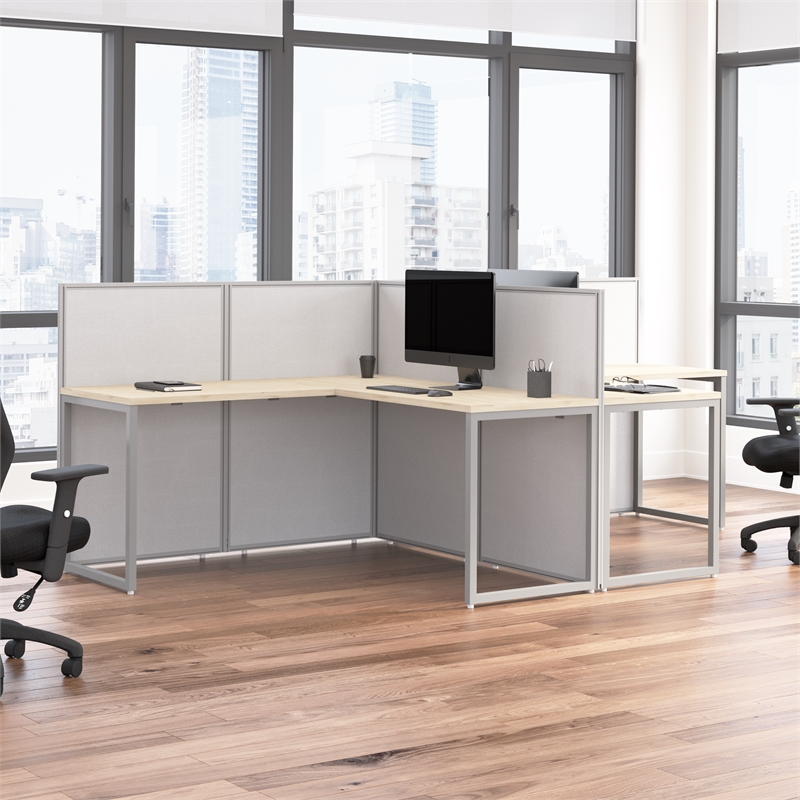 Easy Office 2 Person L Shaped Cubicle Desk in Natural Elm - Engineered Wood