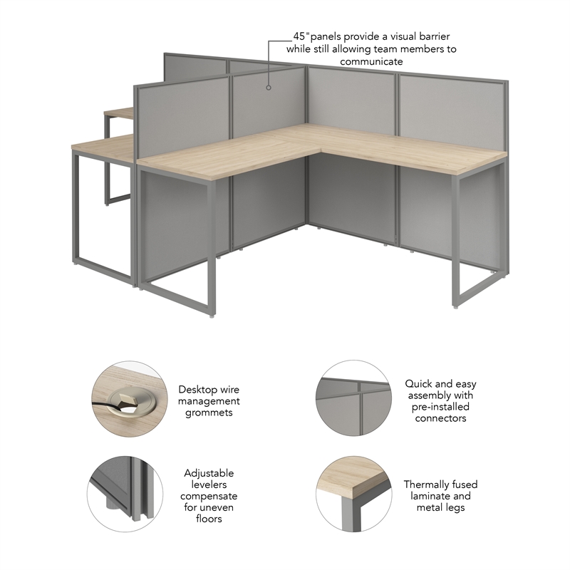 Easy Office 2 Person L Shaped Cubicle Desk in Natural Elm - Engineered Wood