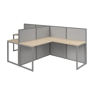 Easy Office 2 Person L Shaped Cubicle Desk in Natural Elm - Engineered Wood