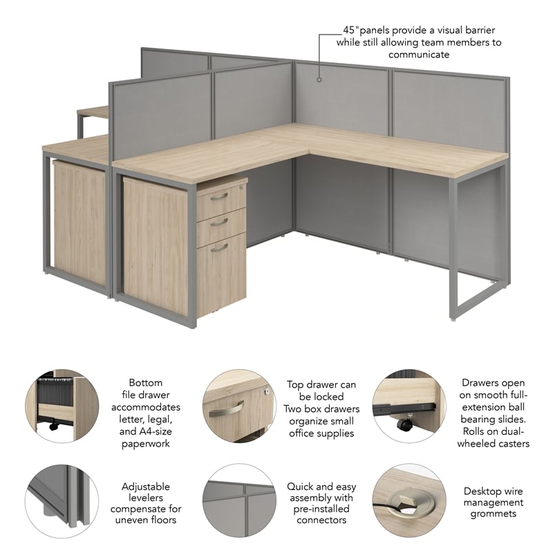 Easy Office 2 Person L Cubicle Desk w/ Drawers in Natural Elm - Engineered Wood