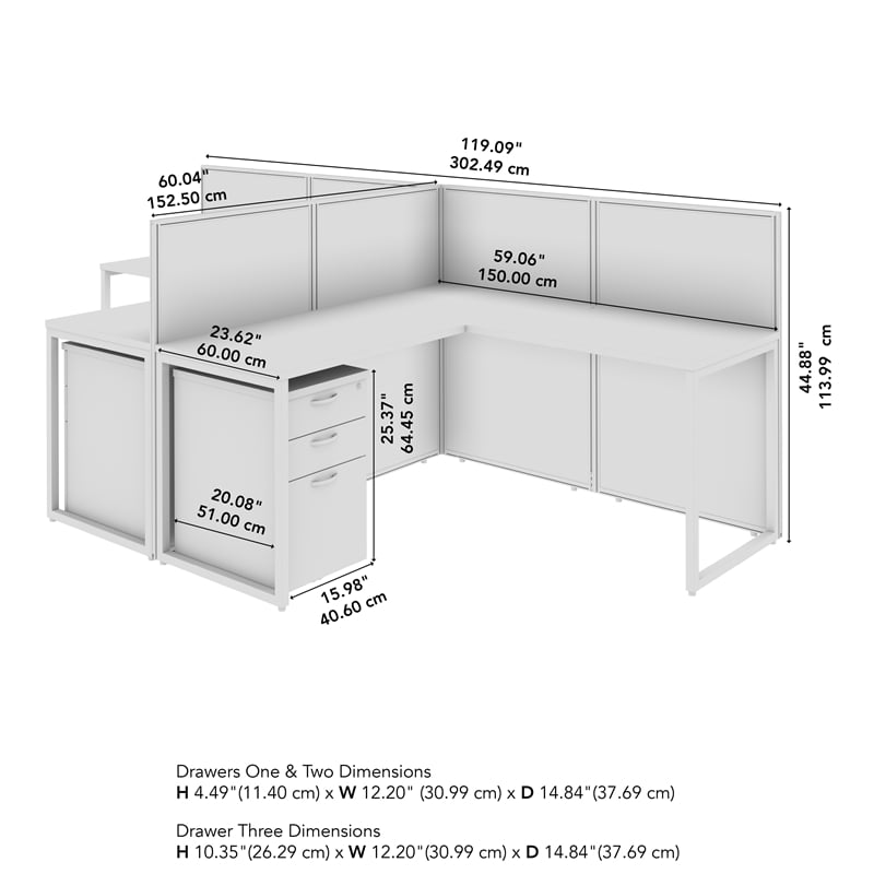 Easy Office 2 Person L Cubicle Desk w/ Drawers in Natural Elm - Engineered Wood