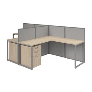 Easy Office 2 Person L Cubicle Desk w/ Drawers in Natural Elm - Engineered Wood