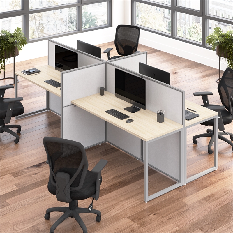 Easy Office 4 Person Cubicle Desk in Natural Elm - Engineered Wood
