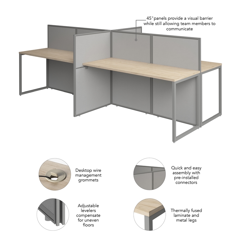 Easy Office 4 Person Cubicle Desk in Natural Elm - Engineered Wood