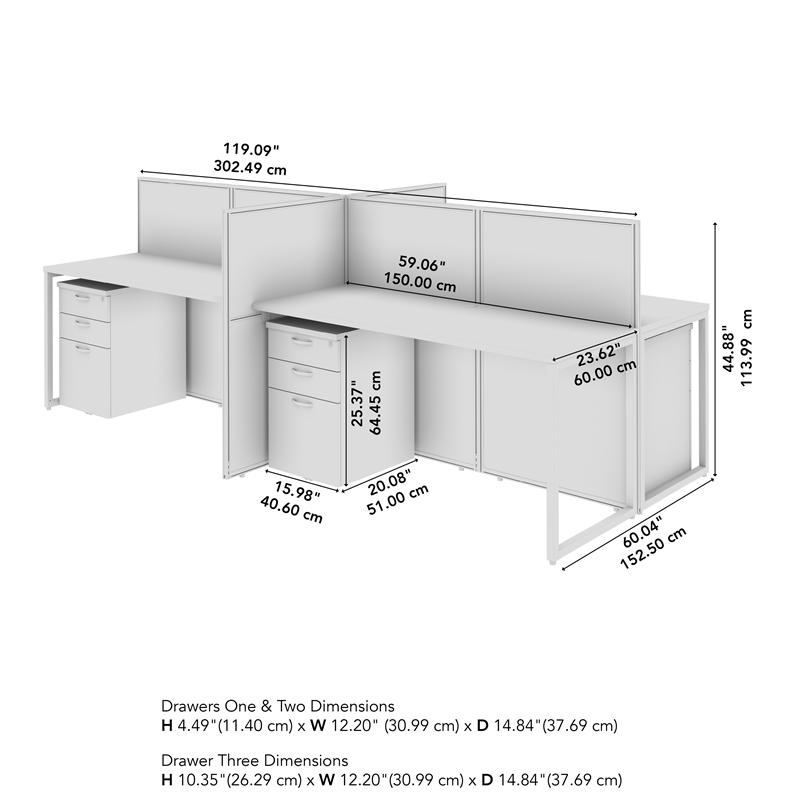 Easy Office 4 Person Cubicle Desk with Drawers in Natural Elm - Engineered Wood