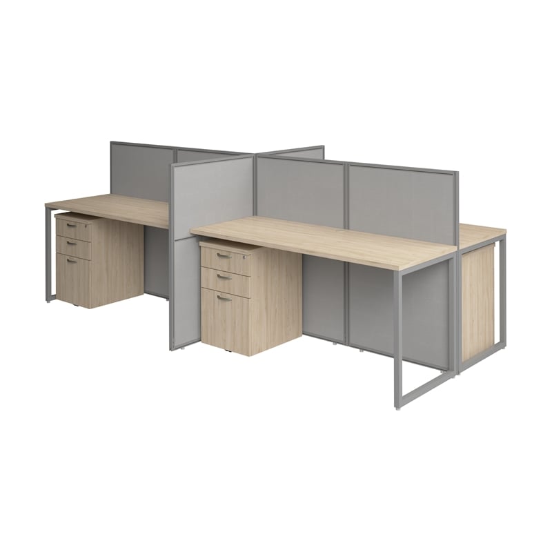 Easy Office 4 Person Cubicle Desk with Drawers in Natural Elm - Engineered Wood
