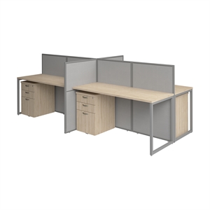 Easy Office 4 Person Cubicle Desk with Drawers in Natural Elm - Engineered Wood