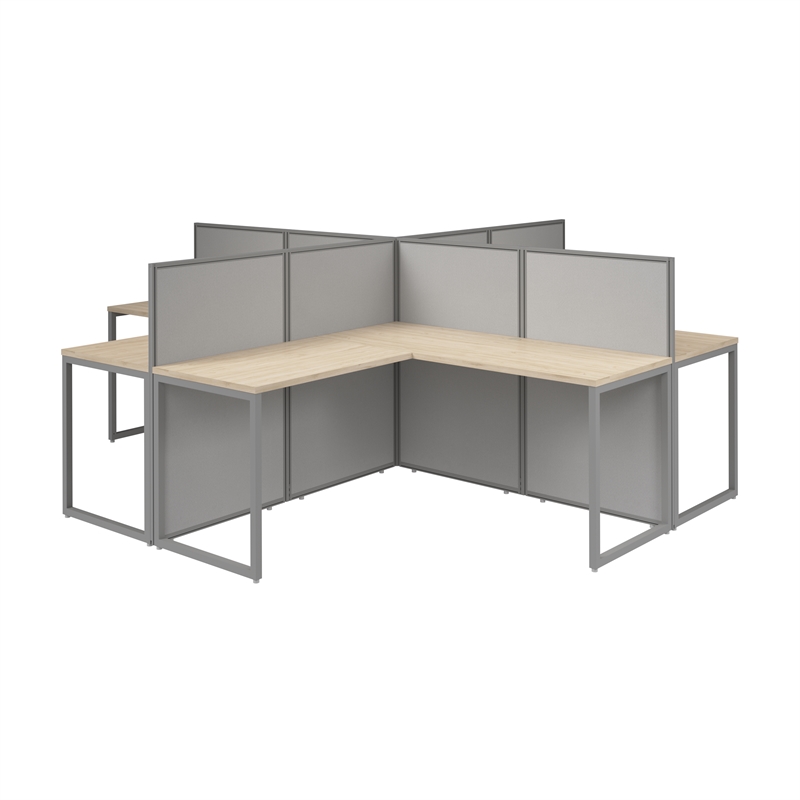 Easy Office 4 Person L Shaped Cubicle Desk in Natural Elm - Engineered Wood