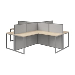Easy Office 4 Person L Shaped Cubicle Desk in Natural Elm - Engineered Wood
