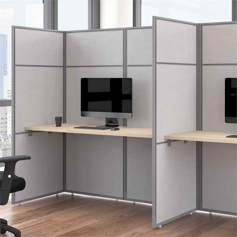 Easy Office Cubicle Desk with Tall Panels in Natural Elm - Engineered Wood