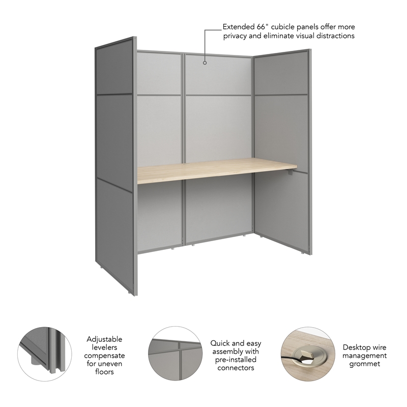 Easy Office Cubicle Desk with Tall Panels in Natural Elm - Engineered Wood