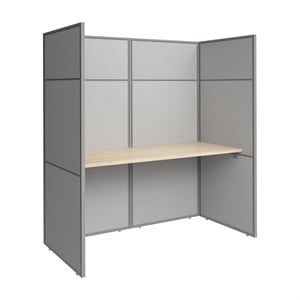 Easy Office Cubicle Desk with Tall Panels in Natural Elm - Engineered Wood