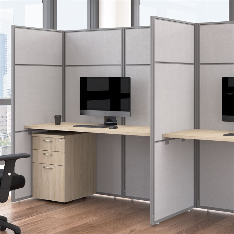 Easy Office Cubicle Desk with Drawers in Natural Elm - Engineered Wood