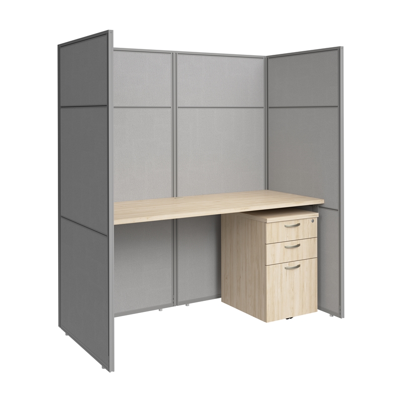 Easy Office Cubicle Desk with Drawers in Natural Elm - Engineered Wood