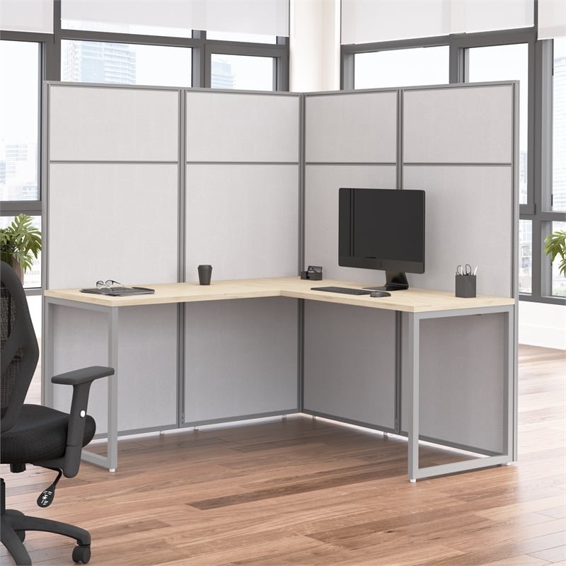 Easy Office L Shaped Cubicle Desk in Natural Elm - Engineered Wood