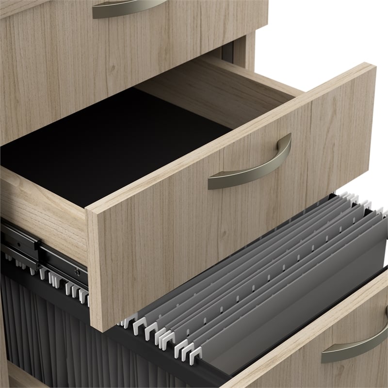 Easy Office L Shaped Cubicle Desk with Drawers in Natural Elm - Engineered Wood