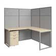 Easy Office L Shaped Cubicle Desk with Drawers in Natural Elm - Engineered Wood
