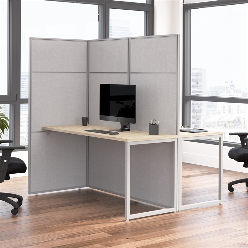Easy Office 2 Person Cubicle Desk in Natural Elm - Engineered Wood