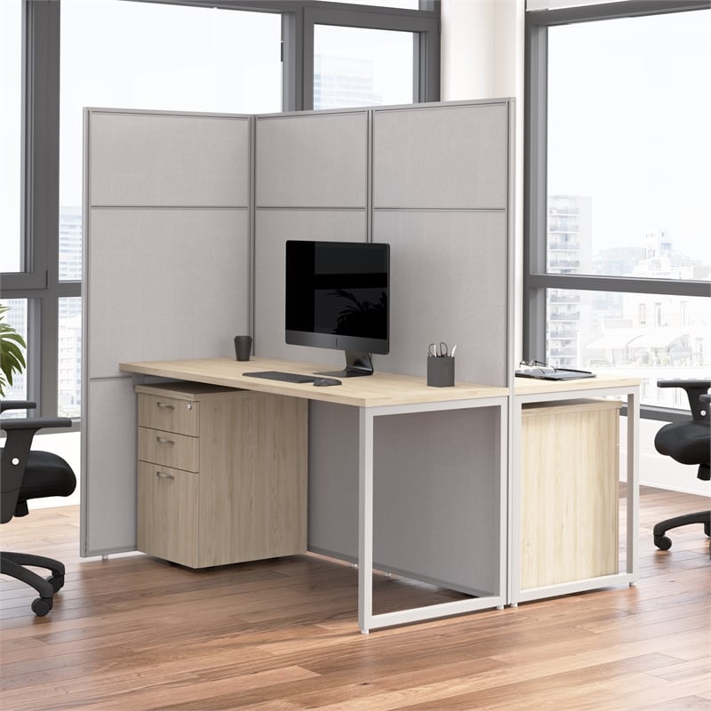 Easy Office 2 Person Cubicle Desk with Drawers in Natural Elm - Engineered Wood