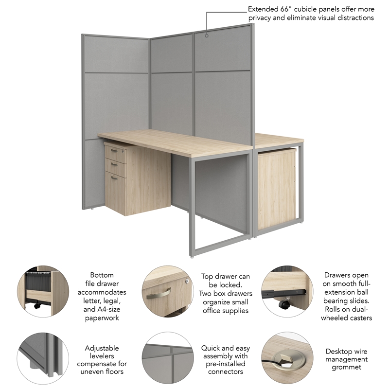 Easy Office 2 Person Cubicle Desk with Drawers in Natural Elm - Engineered Wood