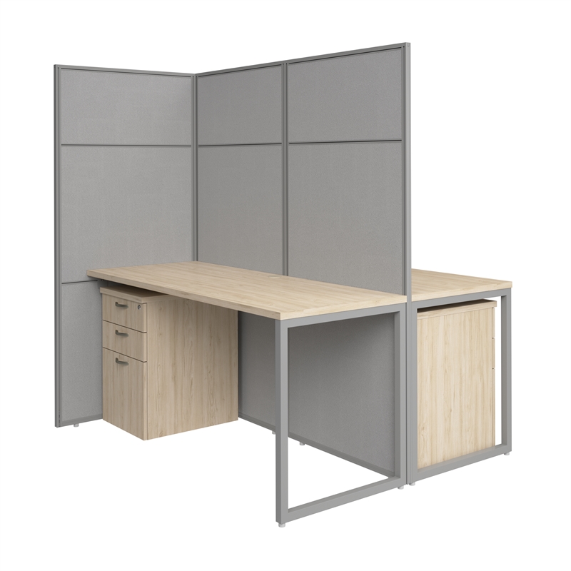 Easy Office 2 Person Cubicle Desk with Drawers in Natural Elm - Engineered Wood