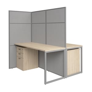 Easy Office 2 Person Cubicle Desk with Drawers in Natural Elm - Engineered Wood