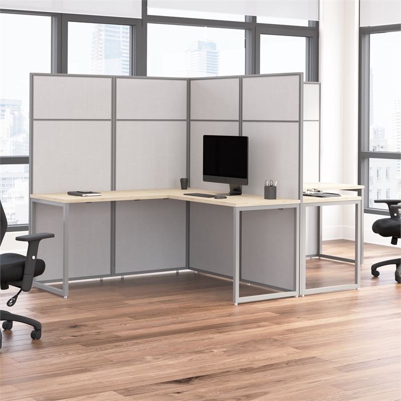 Easy Office 2 Person L Shaped Cubicle Desk in Natural Elm - Engineered Wood