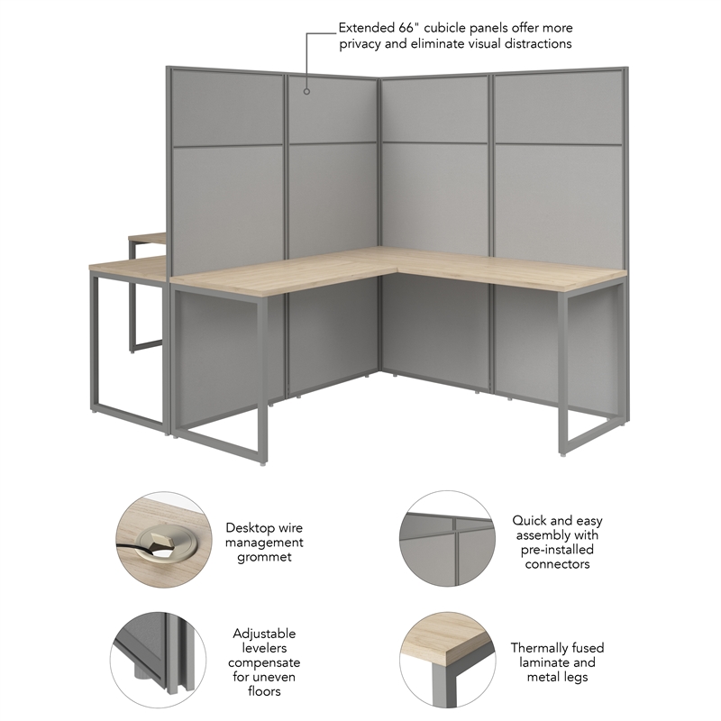 Easy Office 2 Person L Shaped Cubicle Desk in Natural Elm - Engineered Wood