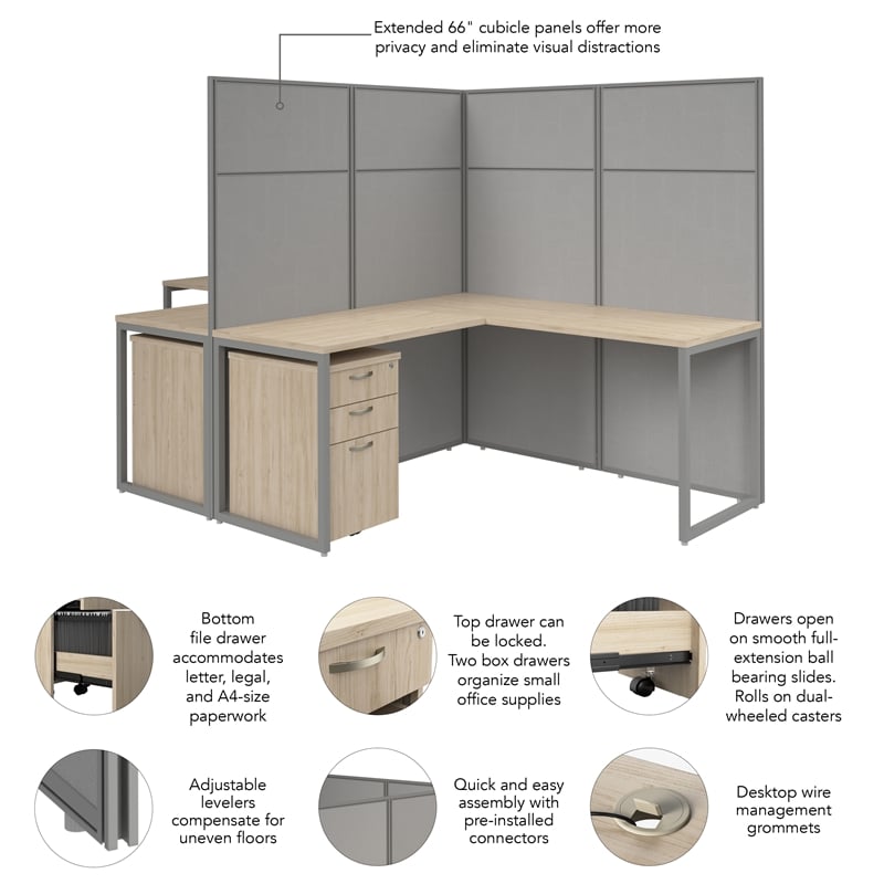 Easy Office 2 Person L Cubicle Desk w/ Drawers in Natural Elm - Engineered Wood