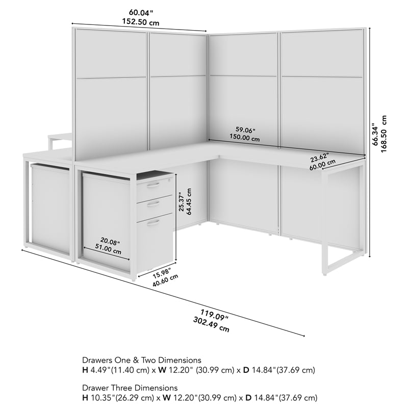Easy Office 2 Person L Cubicle Desk w/ Drawers in Natural Elm - Engineered Wood