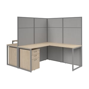 Easy Office 2 Person L Cubicle Desk w/ Drawers in Natural Elm - Engineered Wood