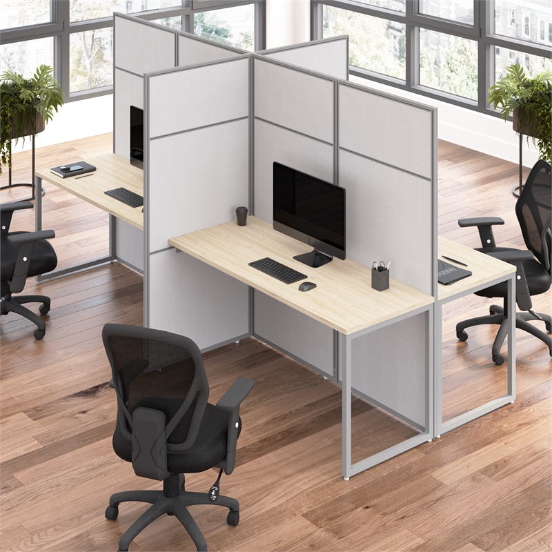 Easy Office 4 Person Cubicle Desk in Natural Elm - Engineered Wood