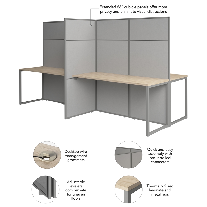 Easy Office 4 Person Cubicle Desk in Natural Elm - Engineered Wood