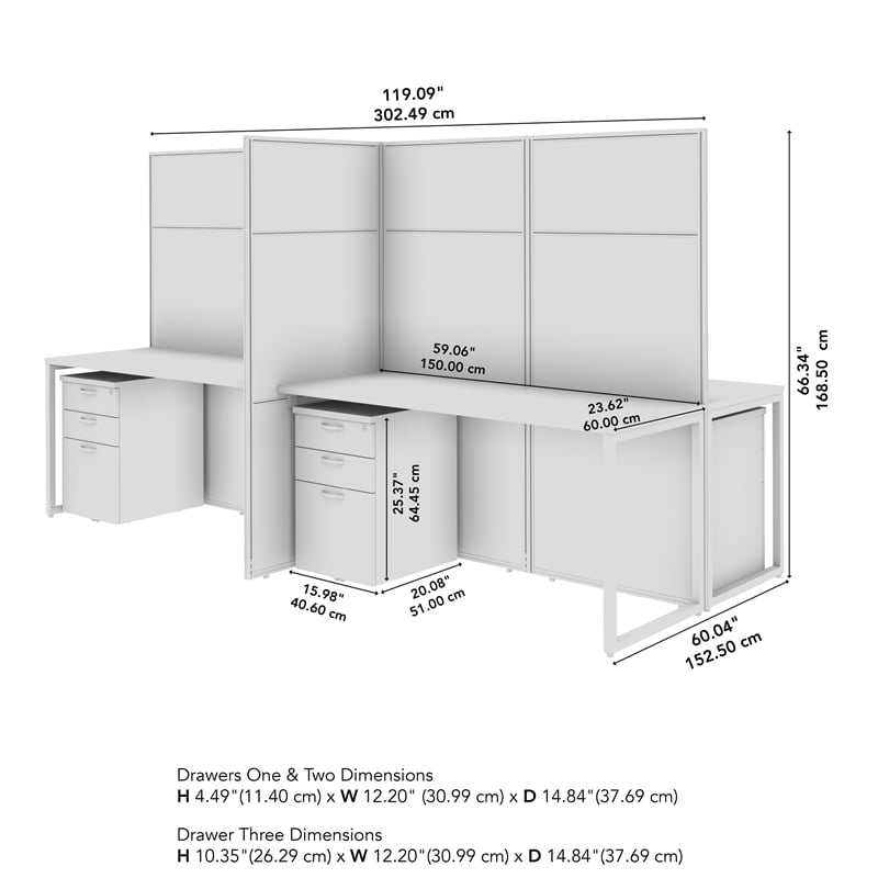 Easy Office 4 Person Cubicle Desk with Drawers in Natural Elm - Engineered Wood