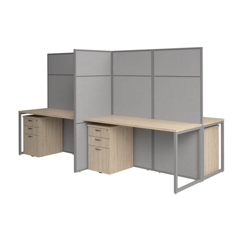 Easy Office 4 Person Cubicle Desk with Drawers in Natural Elm - Engineered Wood