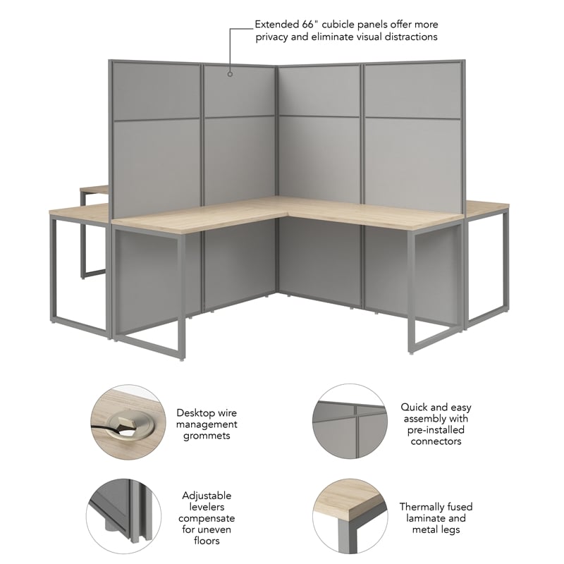 Easy Office 4 Person L Shaped Cubicle Desk in Natural Elm - Engineered Wood