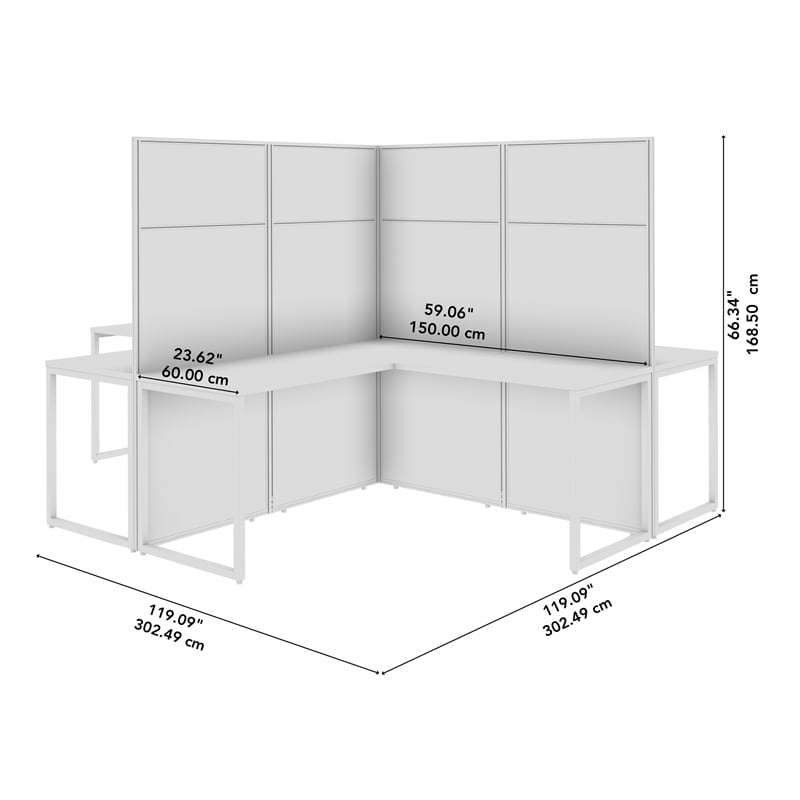 Easy Office 4 Person L Shaped Cubicle Desk in Natural Elm - Engineered Wood