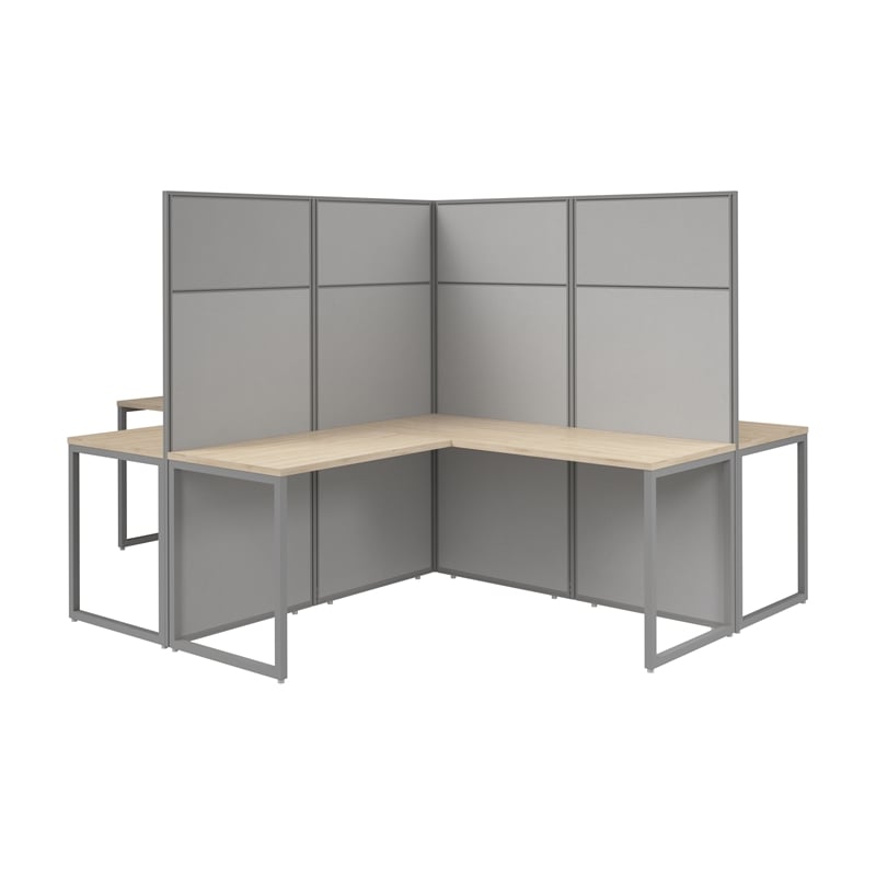 Easy Office 4 Person L Shaped Cubicle Desk in Natural Elm - Engineered Wood