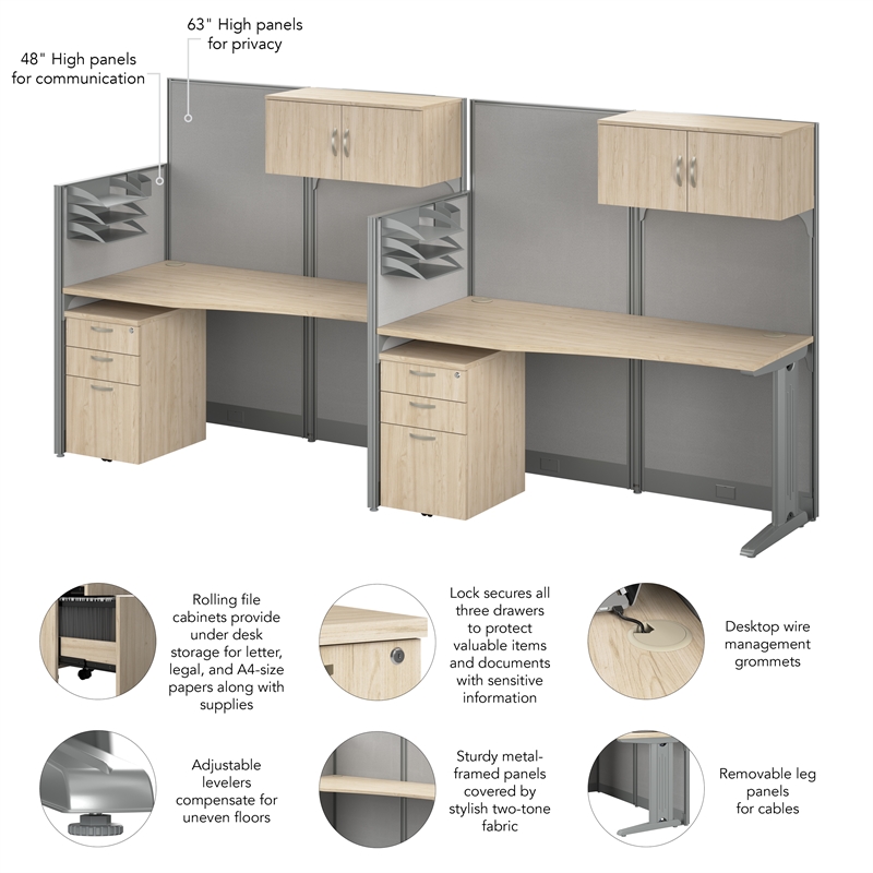 Office in an Hour 2 Person Cubicle Desk Set in Natural Elm - Engineered Wood
