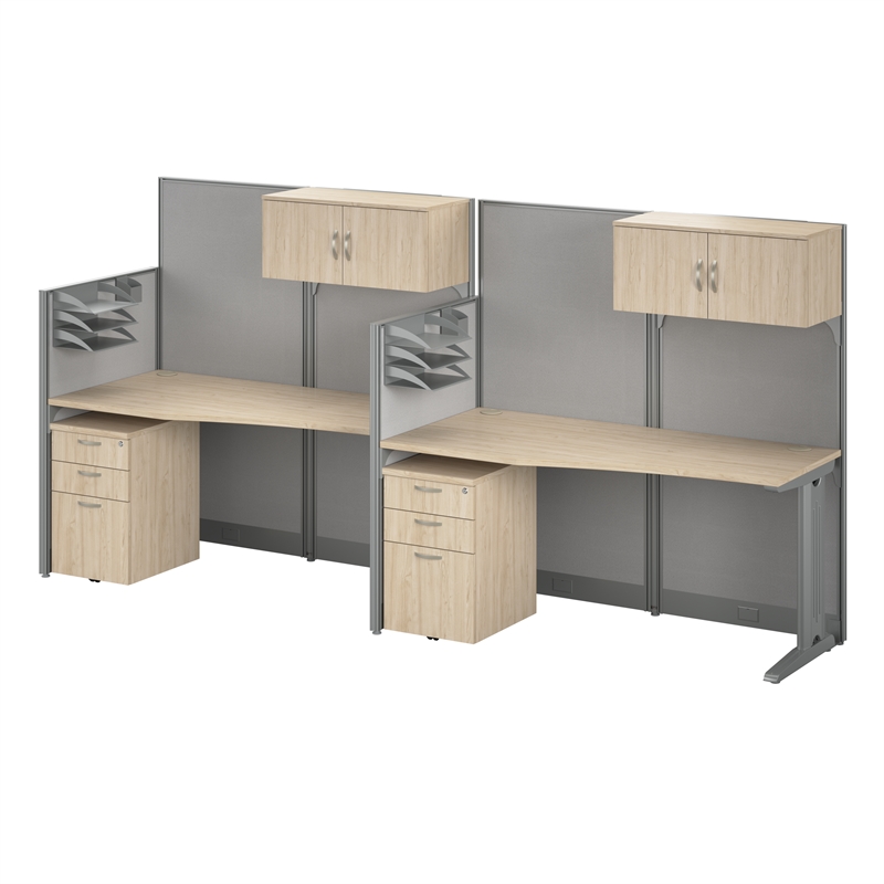 Office in an Hour 2 Person Cubicle Desk Set in Natural Elm - Engineered Wood